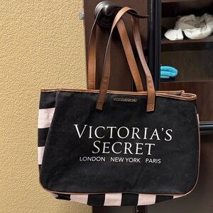 Victoria's Secret Black and Pink Striped Tote